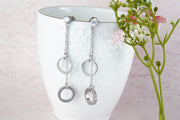 Twin Circle 925 Sterling Silver Cubic Zirconia Rhodium Plated Long Dangler Earrings